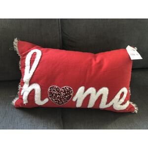 Red Beaded Embroidered Throw Pillow Home Valentine’s NWT (material Tag Gone)